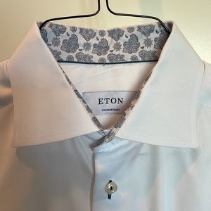 Eton Men's contemporary white shirt, paisley detail at collar/cuffs. Size 41, 16